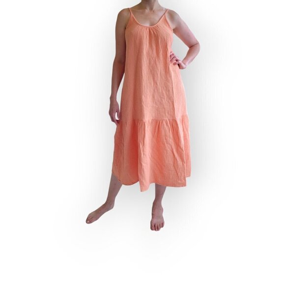 Stitchdrop Apricot 100% Cotton Sleeveless Maxi Tie-Back Dress Large - Picture 5 of 13